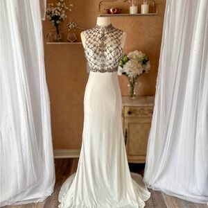 Vintage Ivory Beaded Prom Gown | Y2K Ethereal Bridalcore Dress